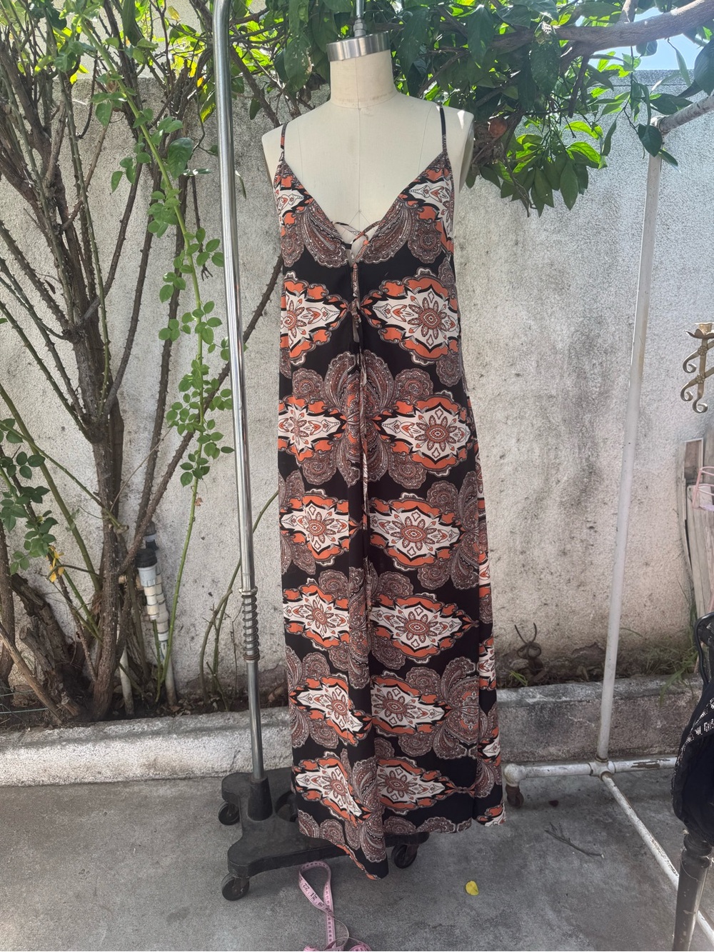 Boho Paisley Maxi Dress in Black and Rust
